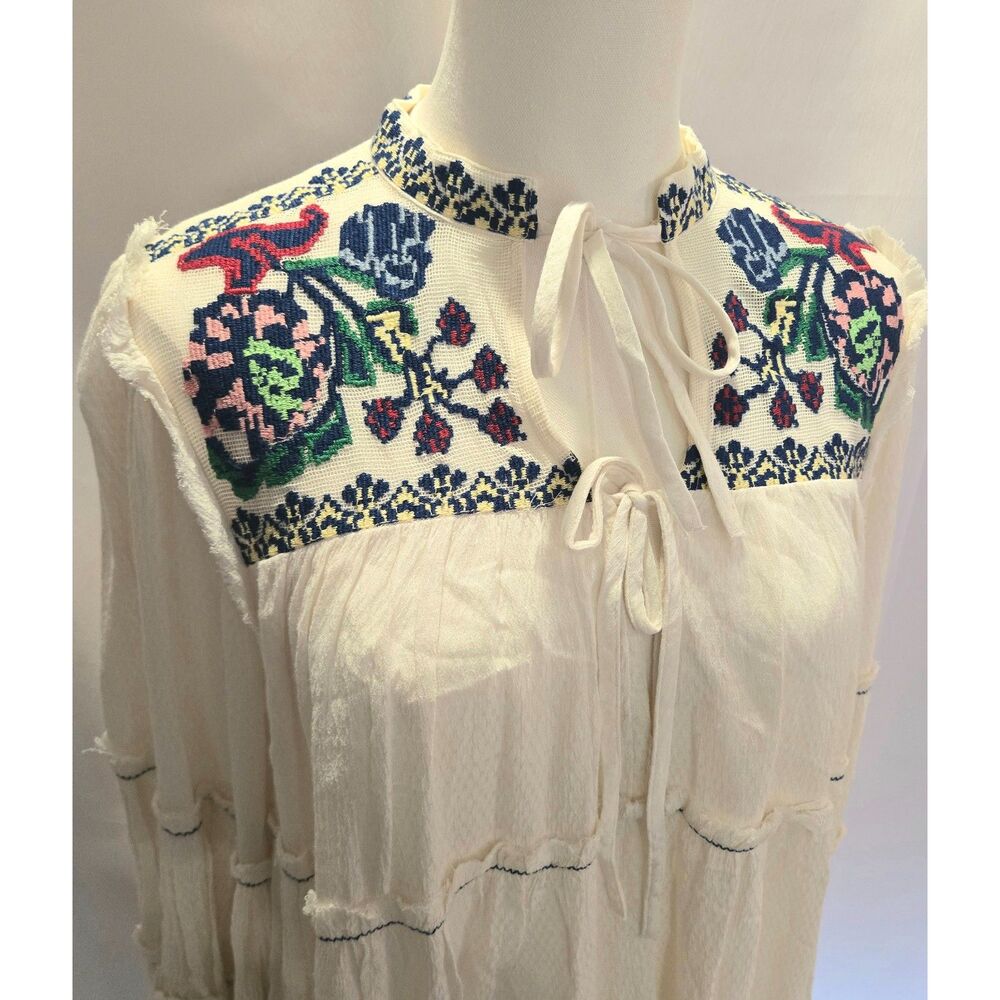 Free People Atlas Clouds Embroidered Peasant Top - Size XS